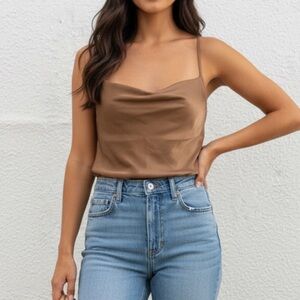 Express Capsule Wardrobe Top Cowl Neck Satin Brown Fairy Whismigoth Cami Small